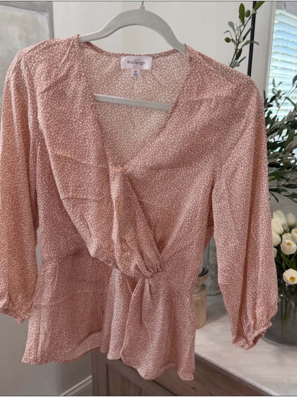 Kaleigh Blush Pink Printed Surplice Blouse